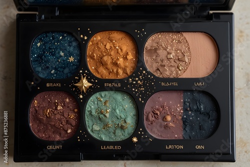A themed eyeshadow palette inspired by constellations, with shades named after stars and galaxies ai_generated