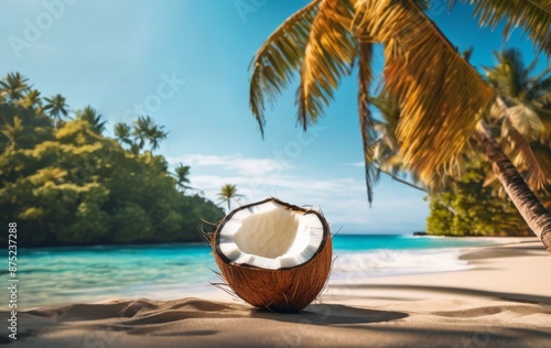 Wallpaper Mural Fresh coconut lies on the sand of a tropical beach Torontodigital.ca
