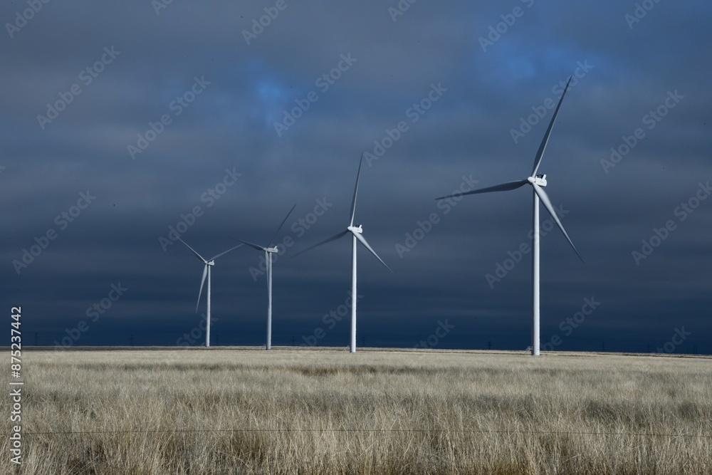Scenic view of wind turbines in a field on a cloudy day in Caprock Canyon State Park, TX Scenic view of wind turbines in a field on a cloudy day in Caprock Canyon State Park, TX
