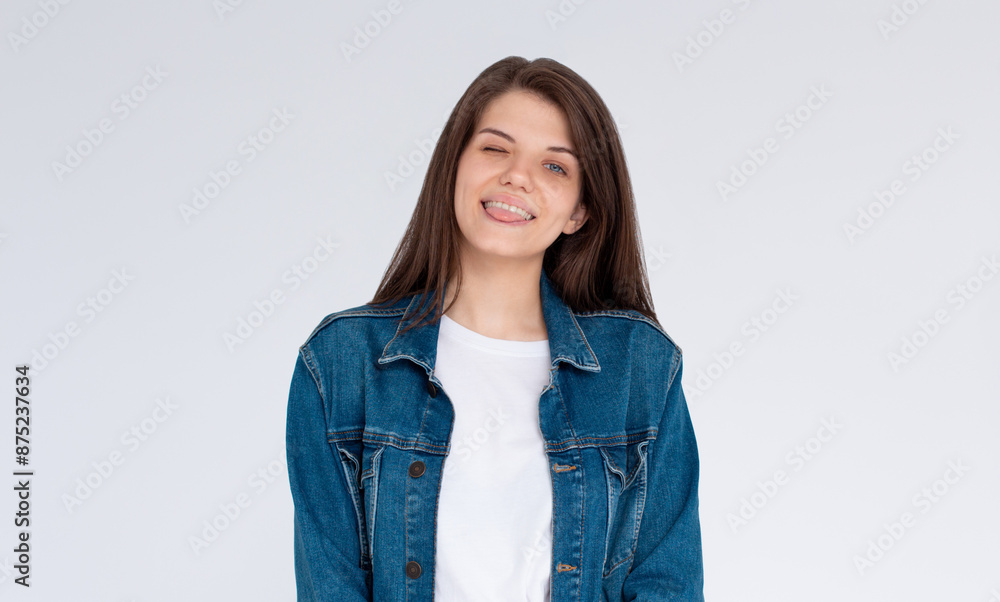 Portrait of attractive flirty cheerful girl winking good mood isolated over white background Portrait of attractive flirty cheerful girl winking good mood isolated over white background
