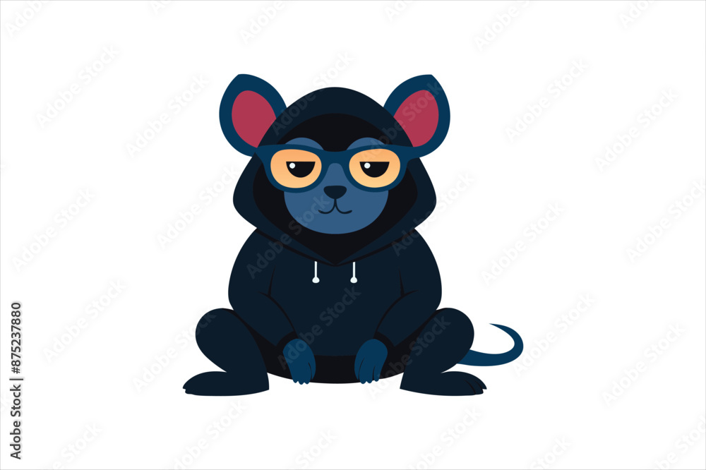 a cool and confident look with a hooded mouse sitting with glasses vector art illustration a cool and confident look with a hooded mouse sitting with glasses vector art illustration