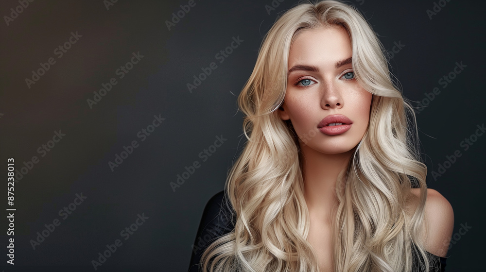 Stunning Hair Color Shades Showcase in Women's Portrait Series on dark grey background blonde color Stunning Hair Color Shades Showcase in Women's Portrait Series on dark grey background blonde color