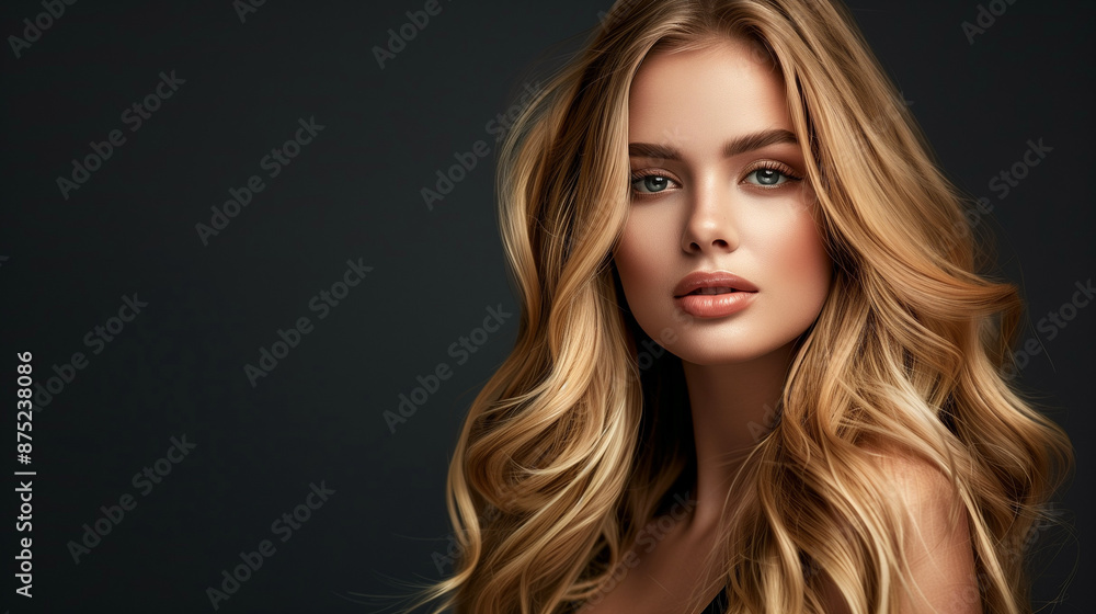 Stunning Hair Color Shades Showcase in Women's Portrait Series on dark grey background blonde color Stunning Hair Color Shades Showcase in Women's Portrait Series on dark grey background blonde color