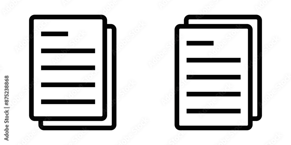Vector icons of stacked documents, ideal for representing multiple files, paperwork, or archives. Simple black and white design. Editable stroke. Vector icons of stacked documents, ideal for representing multiple files, paperwork, or archives. Simple black and white design. Editable stroke.