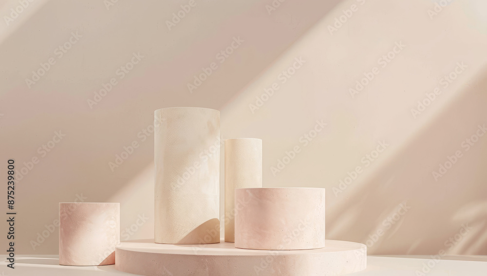3D rendering of a white marble product pedestal with green leaves. 3D rendering of a white marble product pedestal with green leaves.