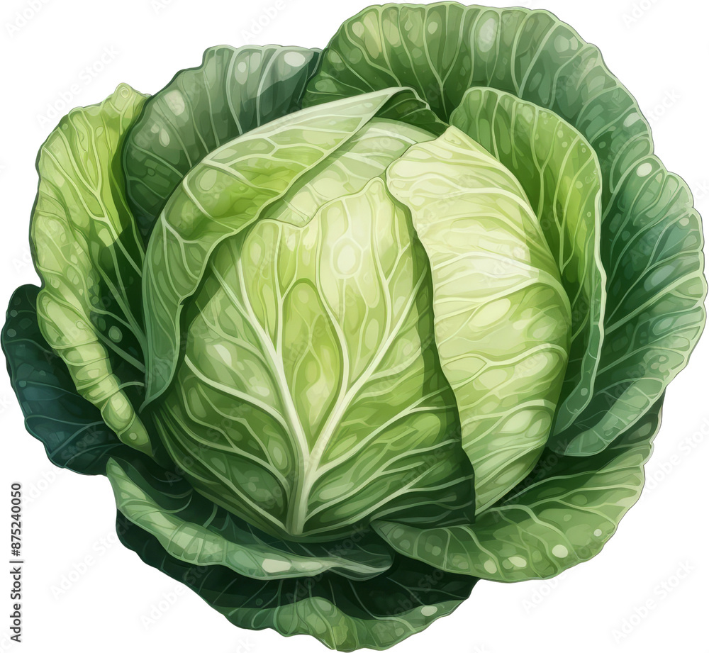 Fototapeta premium A fresh, green head of cabbage isolated on a black background.