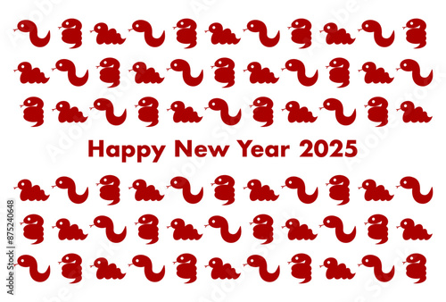 赤い蛇模様の2025年巳年年賀状イラスト