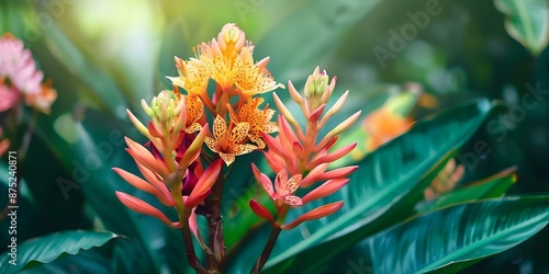 Attract Pollinators with Sweet Fragrance Tropical Flowers in Vibrant Colors. Concept Pollinator-friendly, Fragrant blooms, Tropical paradise, Bright and colorful, Garden photography photo