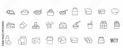 Dairy products icons on transparent white background