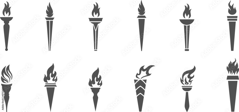 Silhouette Fire torch icon set for Olympic Silhouette Fire torch icon set for Olympic