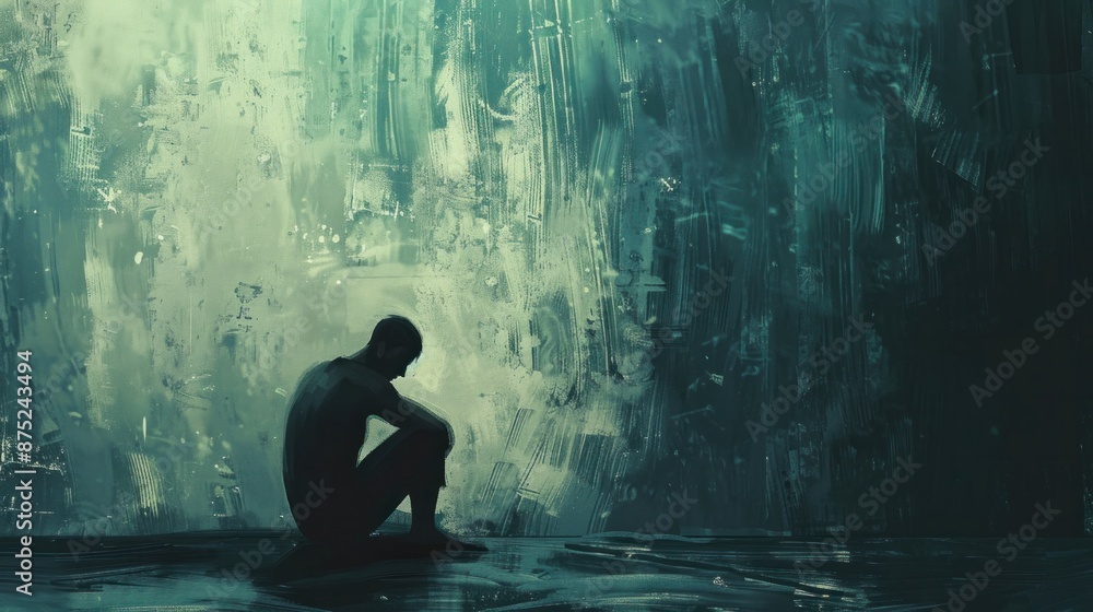 Lonely man, Concept art of Loneliness, depression, sadness, sorrow and psychology. surreal painting Lonely man, Concept art of Loneliness, depression, sadness, sorrow and psychology. surreal painting