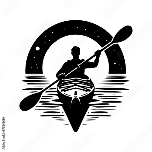 Kayaking silhouette vector, Canoe silhouette, water sport, race, transport concept.