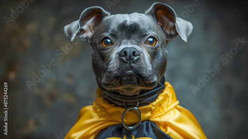 black dog in a superhero cape