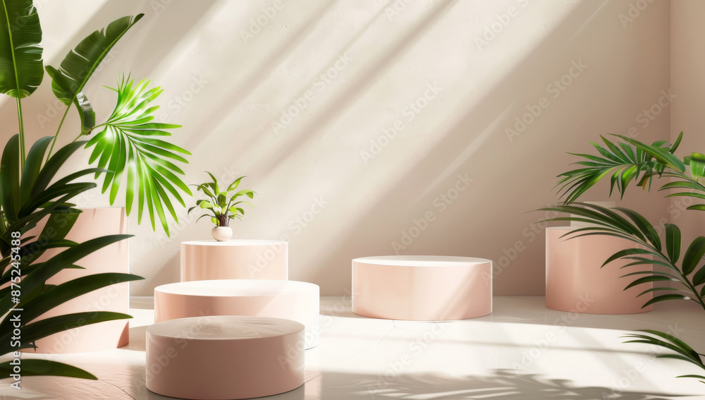 Minimalist Podiums with Green Leaves Minimalist Podiums with Green Leaves