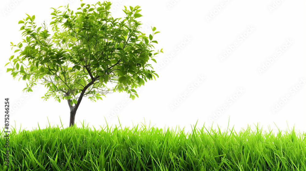 Eco tree growing from summer fresh grass isolated on white background with with blank space for text Eco tree growing from summer fresh grass isolated on white background with with blank space for text