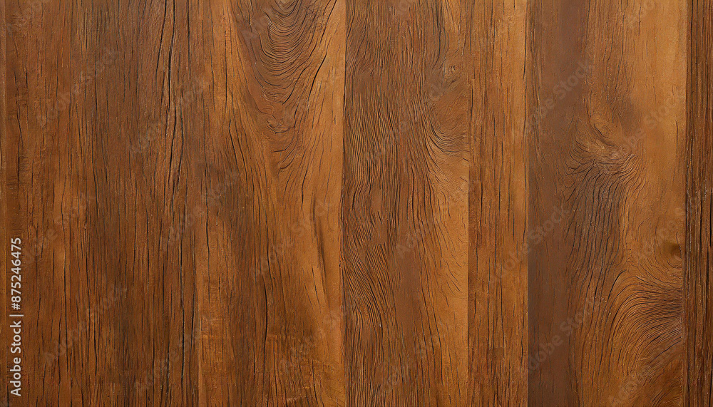 Fototapeta premium High-Resolution Close-Up of Richly Colored, Textured Wooden Planks with Natural Grain Patterns and Knot Detail, Suitable for Flooring, Furniture, or Interior Design Projects Copy Space