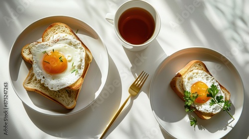 Sunny Side Up Eggs on Toast with Morning Tea
 photo