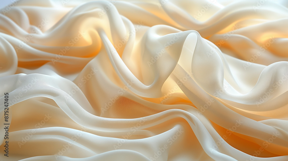 Obraz premium Close-up of rippled beige silk fabric with soft folds.