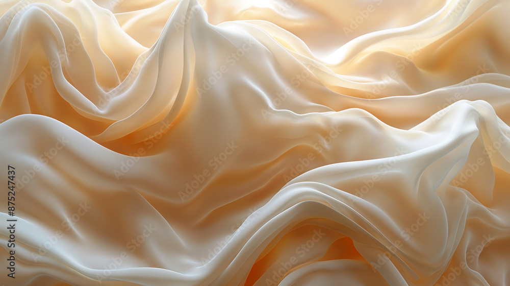 Close-up of rippled beige silk fabric with soft folds. Close-up of rippled beige silk fabric with soft folds.