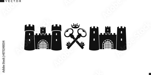 Old castle vector. Vintage style sign