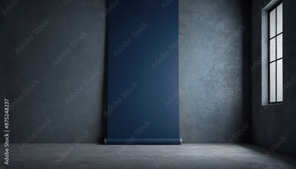 Dark blue wall in an empty room with a concrete floor
Dark blue wall in an empty room with a concrete floor