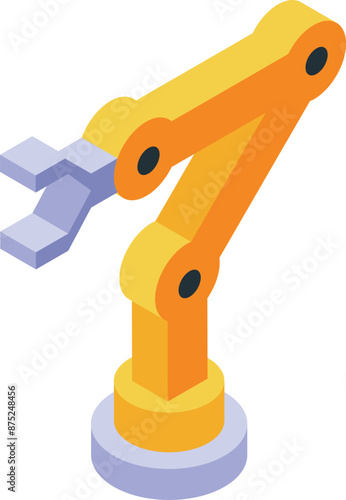 Yellow robotic arm holding something with three fingers, automation and industry concept
