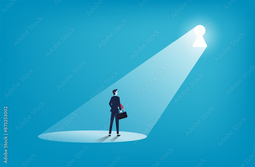 Obraz premium Businessman standing at key hole, new opportunity and career development