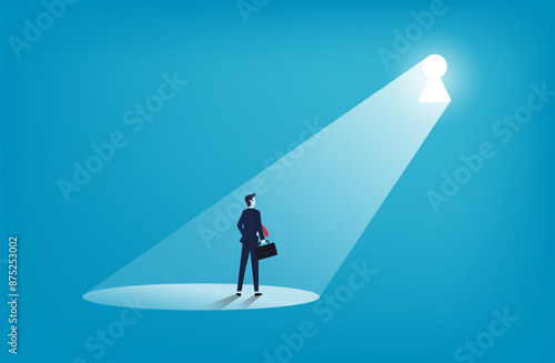 Businessman standing at key hole, new opportunity and career development