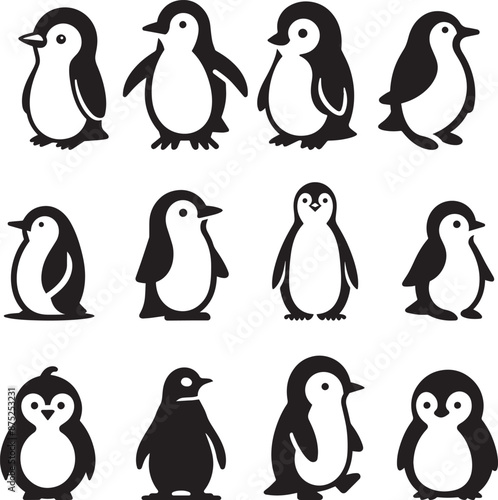 Penguin Set Vector illustration silhouette art logo