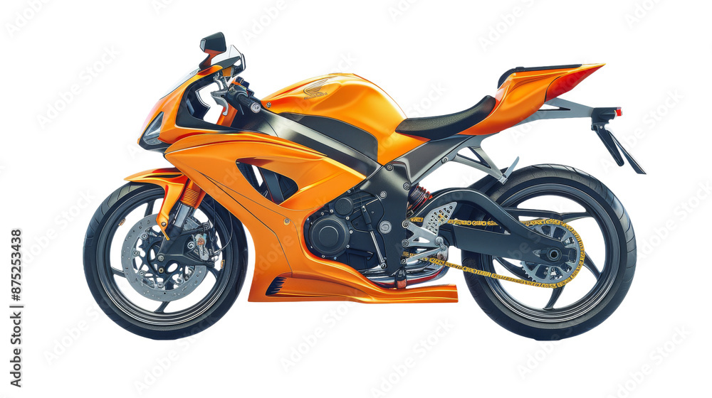 dynamic Orange Sport Bike Motorcycle: Side View - Isolated on Transparent Background dynamic Orange Sport Bike Motorcycle: Side View - Isolated on Transparent Background