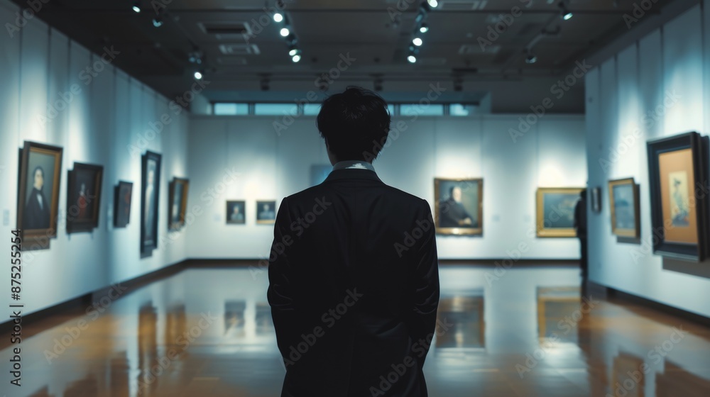 Man in a suit in an art gallery Man in a suit in an art gallery