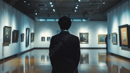 Man in a suit in an art gallery 