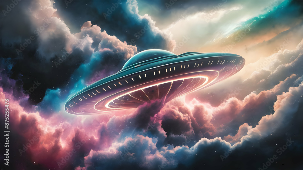 Ethereal Voyage Watercolor UFO Drifts Through Nebula Ethereal Voyage Watercolor UFO Drifts Through Nebula
