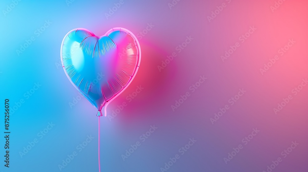 A heart shaped balloon with a bicolor neon glow isolated on red and pink background A heart shaped balloon with a bicolor neon glow isolated on red and pink background