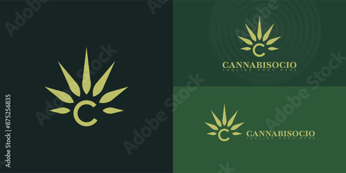 Abstract initial letters C or CC logo in green color isolated on multiple background colors. The logo is suitable for cannabis business logo vector design illustration inspiration templates.