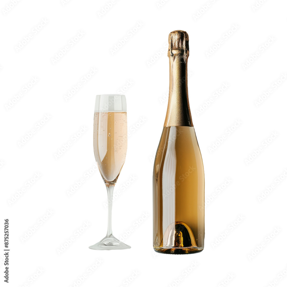 Elegant Celebration: Minimalist Concept Art with Champagne Bottle and Glass - Isolated on transparent background Elegant Celebration: Minimalist Concept Art with Champagne Bottle and Glass - Isolated on transparent background