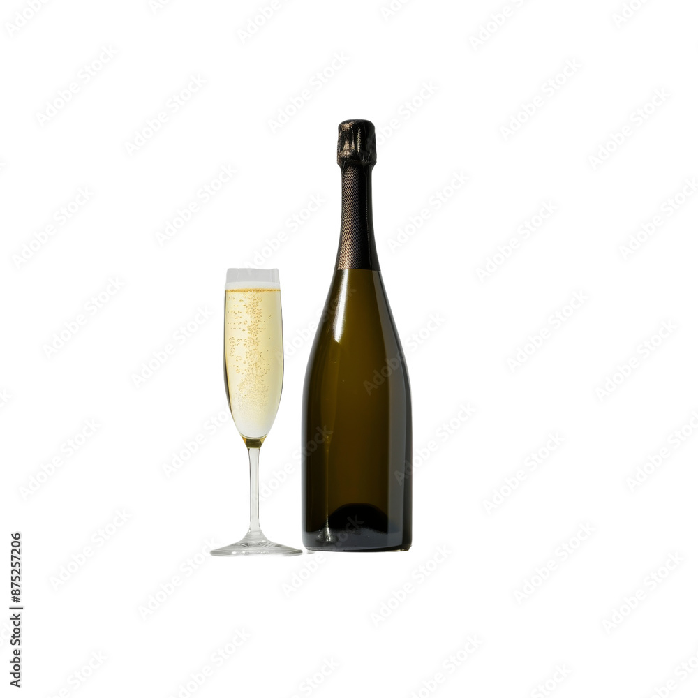 Elegant Celebration: Minimalist Concept Art with Champagne Bottle and Glass - Isolated on transparent background Elegant Celebration: Minimalist Concept Art with Champagne Bottle and Glass - Isolated on transparent background