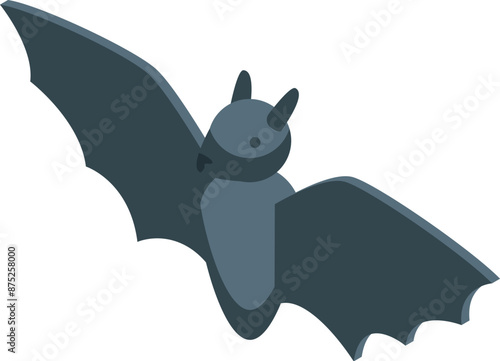 Isometric grey bat spreading its wings, a spooky halloween illustration