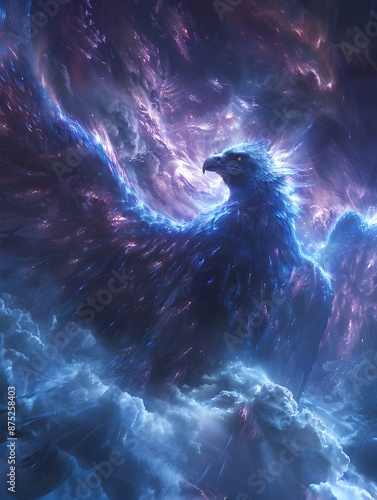 Majestic Thunderbird Channeling Celestial Might in Atmospheric Fantasy Realm