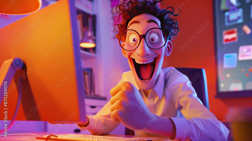 Cartoon of a man with a super excited face Cartoon of a man with a super excited face