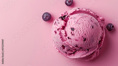 Close up of pink surface a blueberry Ice cream isolated on pink and red background