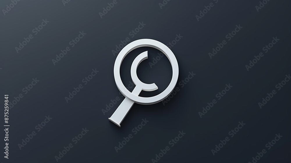 A white icon featuring a magnifying glass, symbolizing search and discovery, presented in high-definition A white icon featuring a magnifying glass, symbolizing search and discovery, presented in high-definition