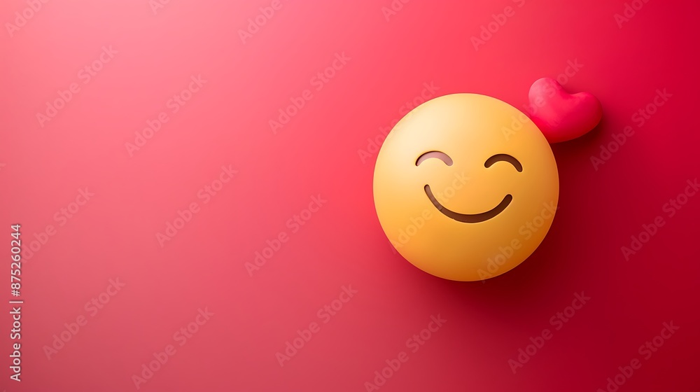 Fototapeta premium Emoji winking with smiley face isolated on pink and red background
