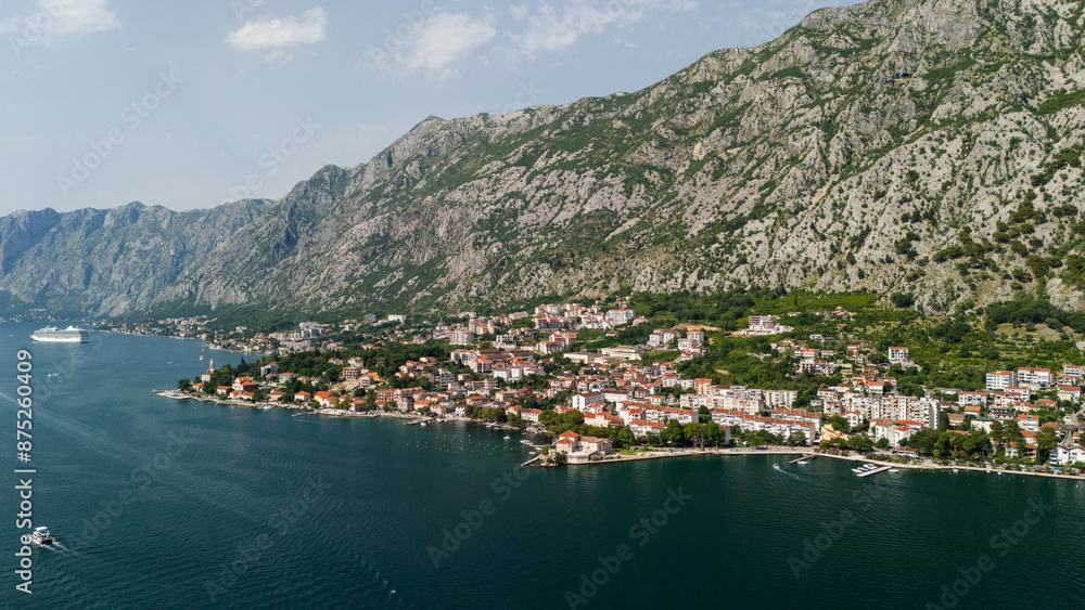 Fototapeta premium Aerial views of Kotor Bay in Montenegro