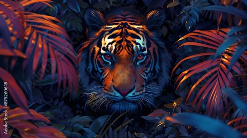 Surreal Tiger with Additional Limbs and Eyes in Vibrant Jungle Setting