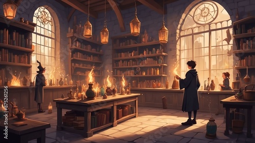 wizarding school magic spells potions class and mythic flat banner theme photo