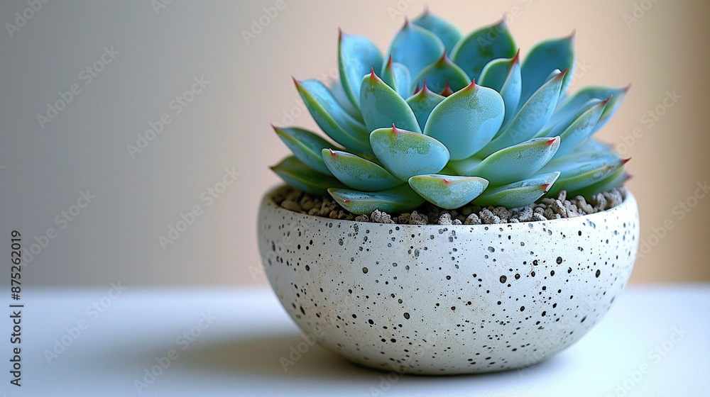 A succulent plant in a white and black polka dot pot A succulent plant in a white and black polka dot pot