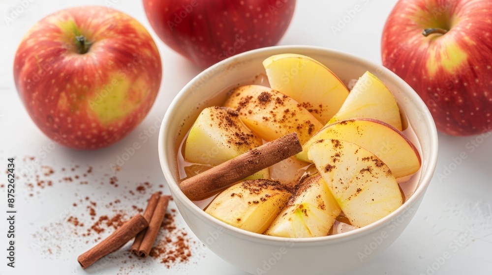 A cup of iced apple cinnamon infusion with apple slices and ground cinnamon A cup of iced apple cinnamon infusion with apple slices and ground cinnamon