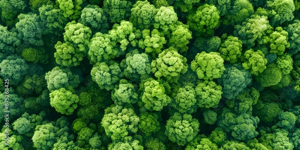 Capturing CO2 with an aerial drone view of dense green trees in a forest. Concept Forest Conservation, Aerial Photography, Greenery Preservation, Climate Action, Drone Technology Capturing CO2 with an aerial drone view of dense green trees in a forest. Concept Forest Conservation, Aerial Photography, Greenery Preservation, Climate Action, Drone Technology