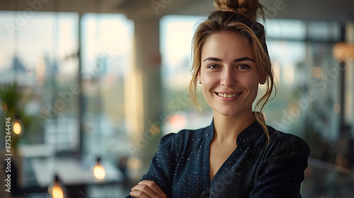 Confident Female Executive in Sunlit Office Space